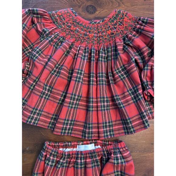 Cecil & Lou Baby Girl Red Green Smocked Plaid Diaper Set 18 Months Christmas - Picture 4 of 9